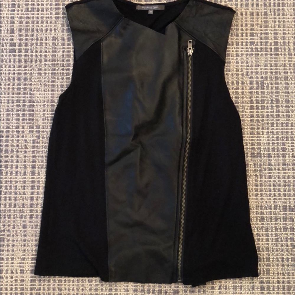 Michael Star Cotton and Leather Zip Vest